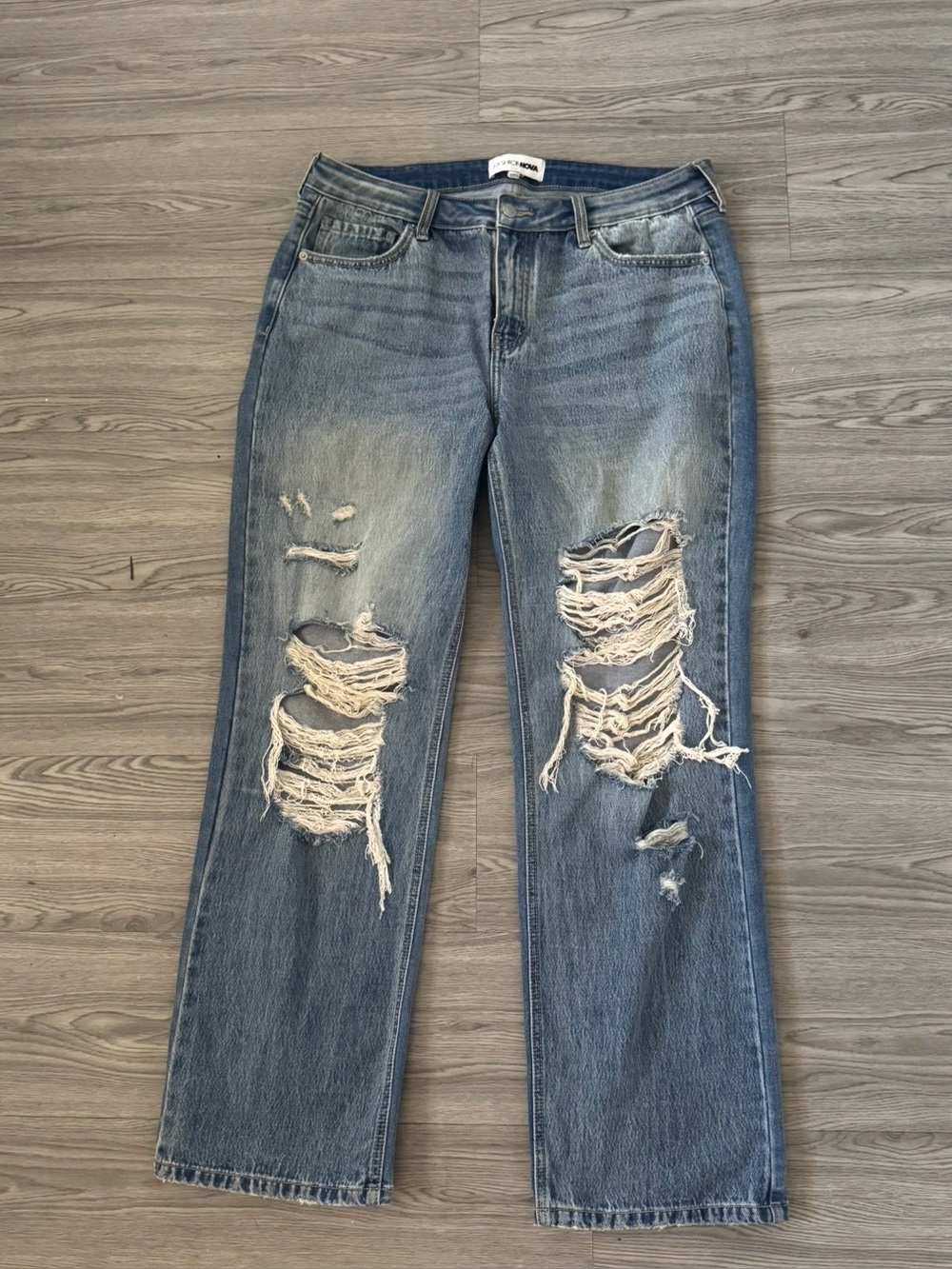 Fashion Nova Women's Distressed Ripped High Rise Straight Leg Jeans size 14